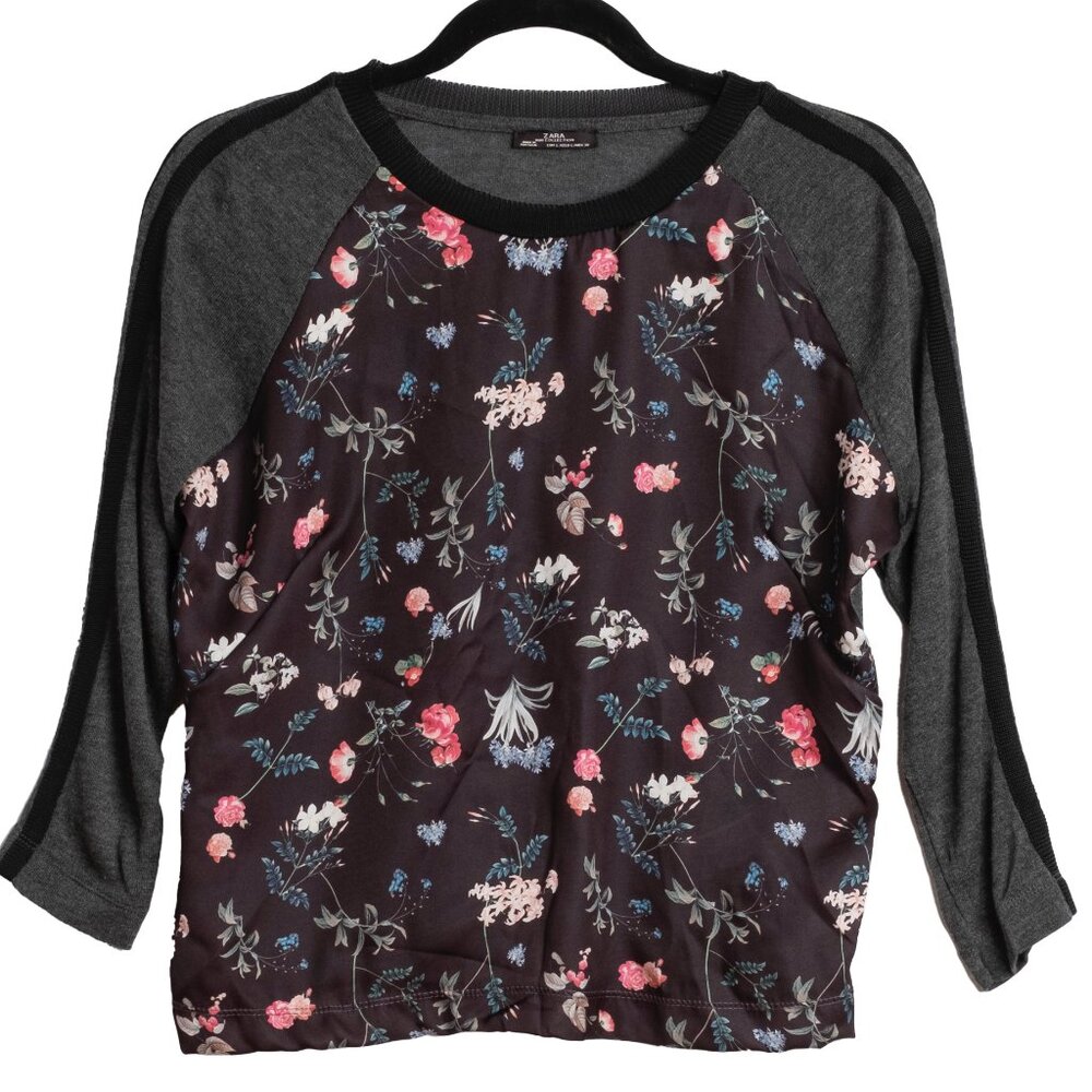 Zara W&B Collection Black and Floral Top Women's Size Large